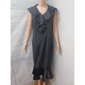 Massi Black Mermaid Dress Sleeveless Sz 12 Ruffles Satin